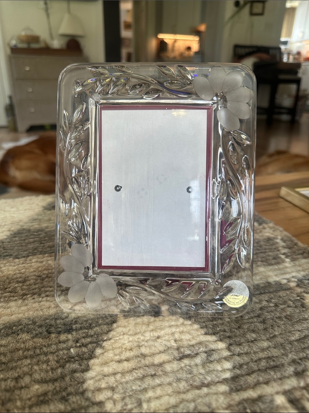 Princess House  Etched Floral Glass Picture Frame 7.5x 6 5x3.5 picture no chips